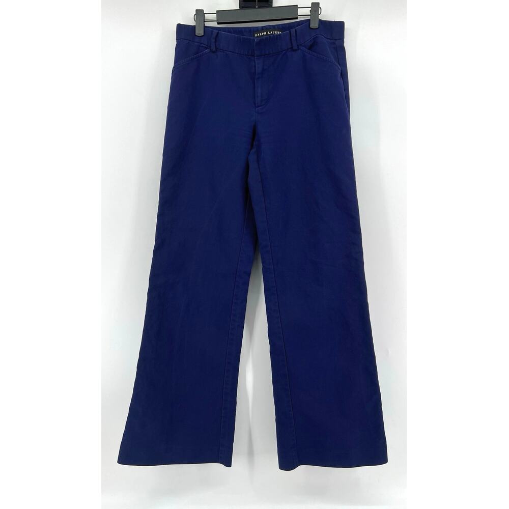 Ralph Lauren Black Label Women's Size 8 Navy Blue Wide Leg Cotton Pants Trousers